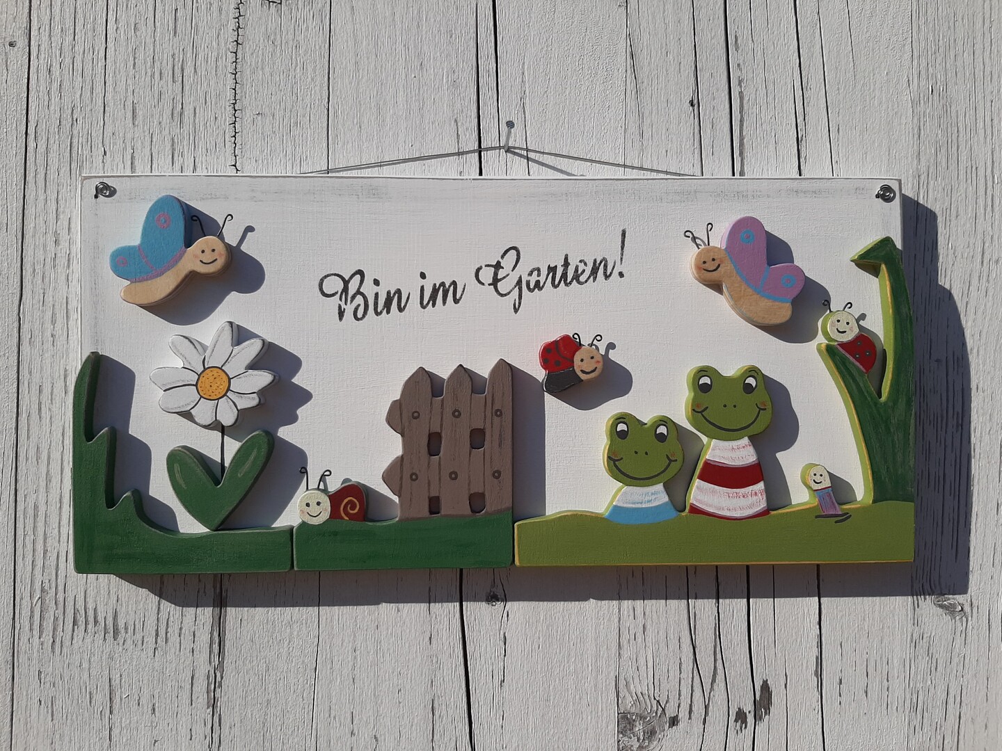 Holzschild "Bin im Garten" 