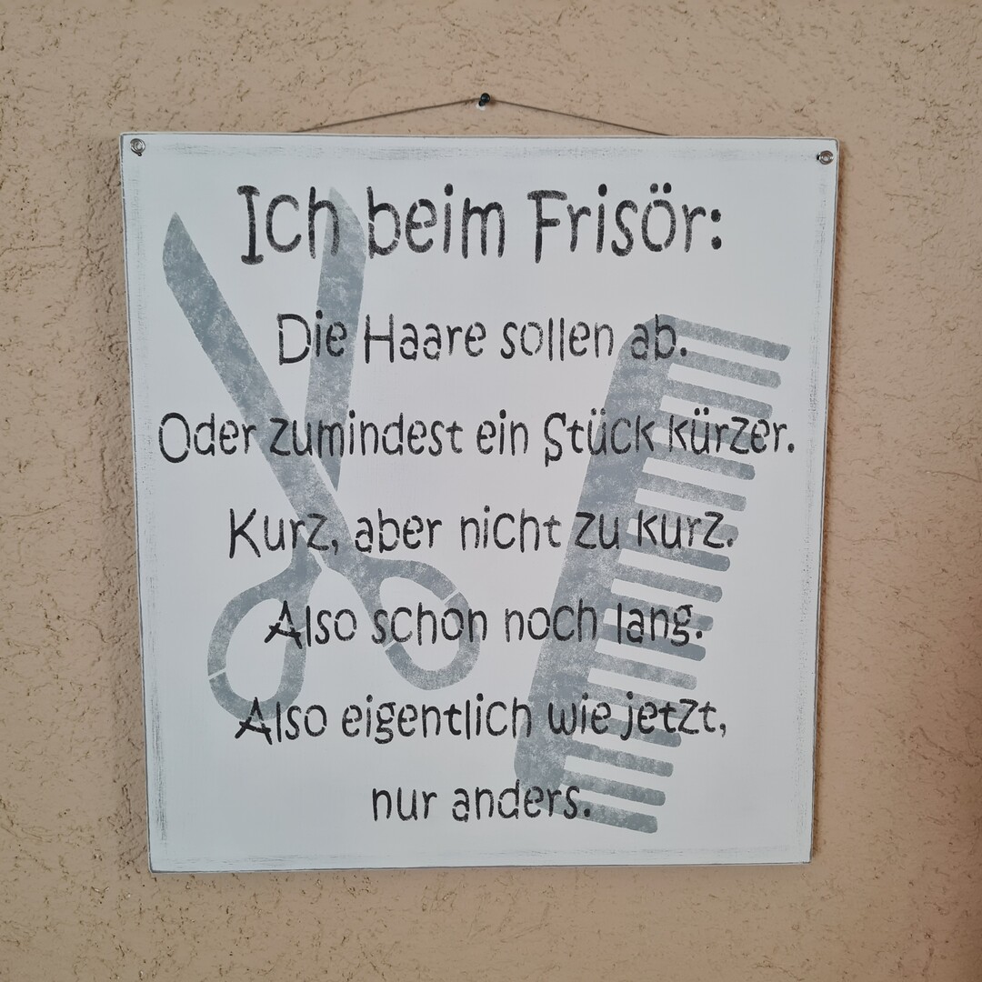 Holzschild "Ich beim Frisör"