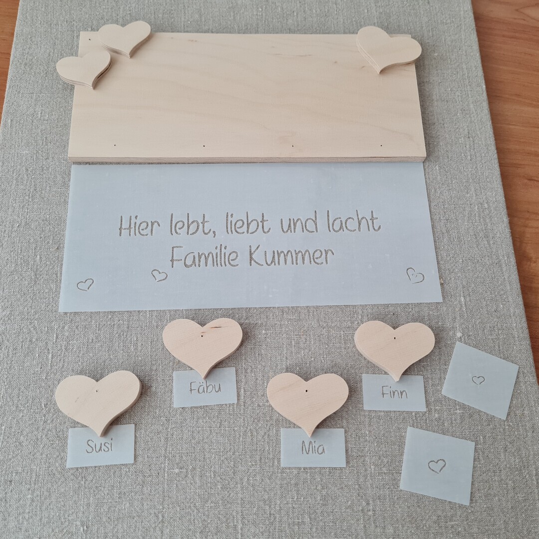 Familien Türschild mit Herzen zum selber bemalen