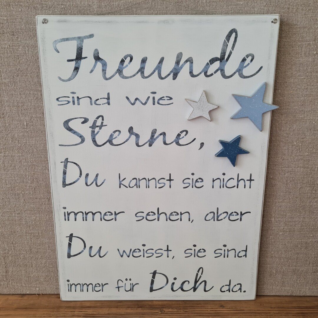 Holzschild "Freunde sind wie Sterne", Grösse 28 x 39 cm.