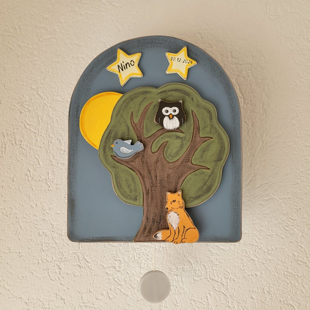 Wandspieluhr Eule und Fuchs