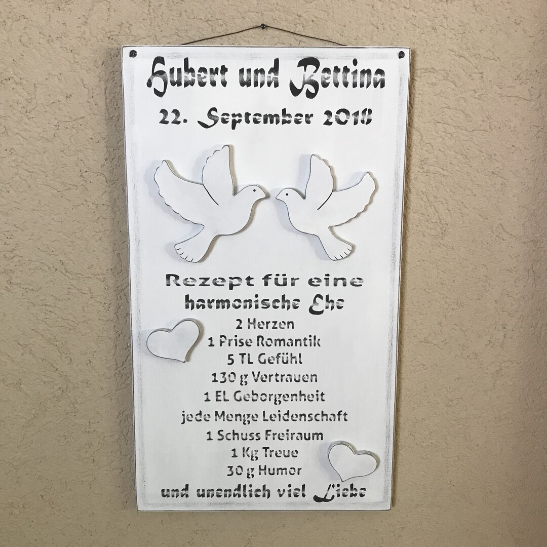 Holzschild "Rezept für eine harmonische Ehe"