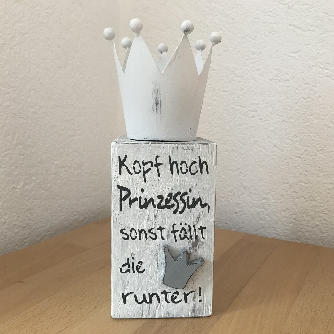 Teelicht Holzwürfel "Kopf hoch Prinzessin"